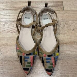 Fendi Colorful Patterned Flats with Tan Trim